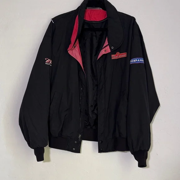 Budweiser Black Bomber Jacket with Red Accents - Picture 2 of 8